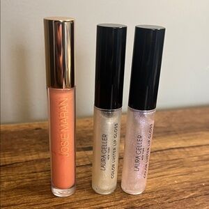 JOSIE MARAN Peach Lip Gloss with Two Laura Geller Shimmery Clear Glosses